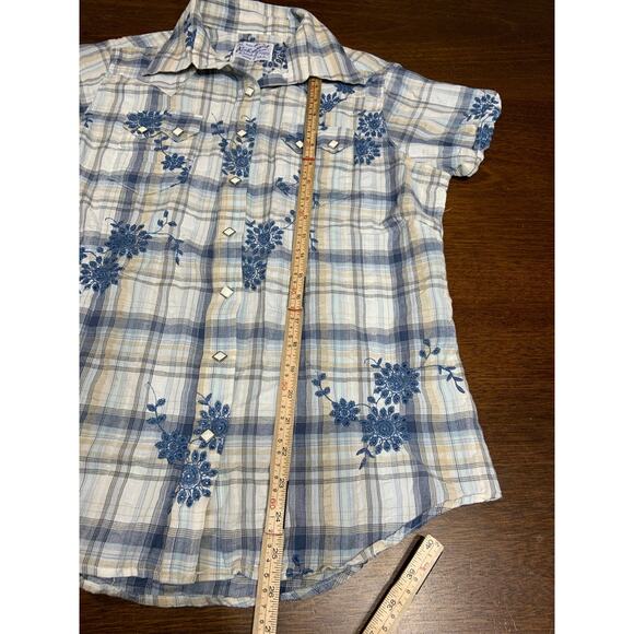 Rockmount Ranch Wear Top Womens Large Western Shirt Pearl Snap Embroidered Blue - Picture 5 of 8